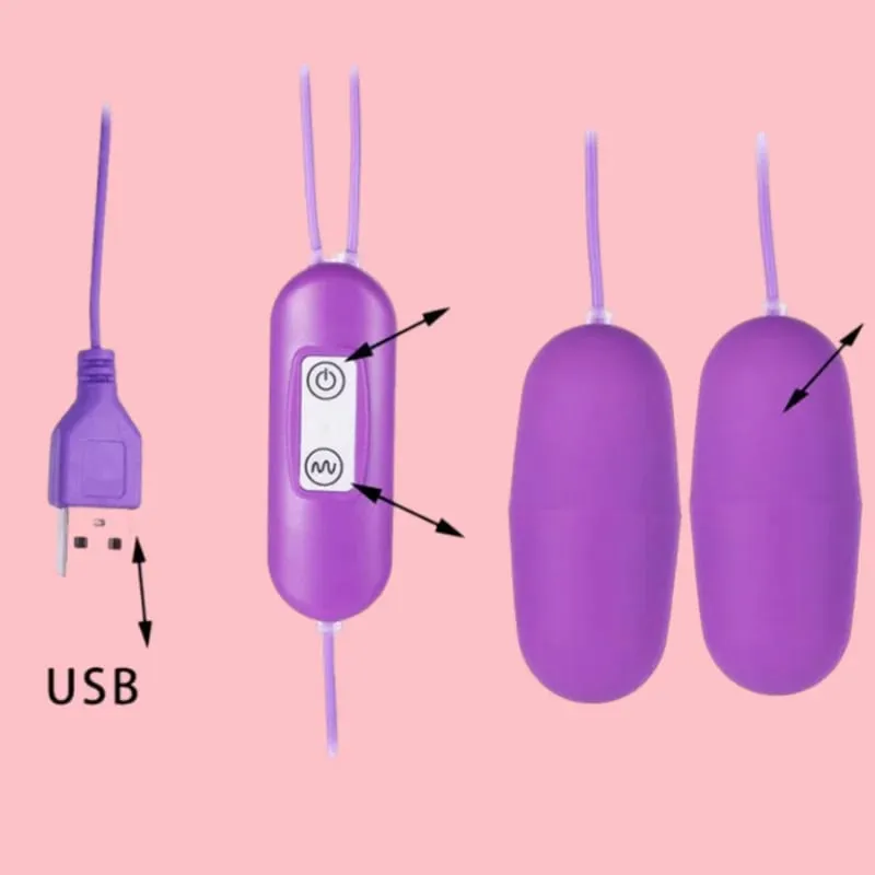 Potente stimolatore clitorideo a doppio proiettile vibrante Uovo G Spot Giocattolo sessuale impermeabile ricaricabile tramite USB per le donne — image 3