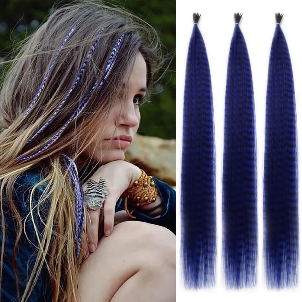30roots Colored Synthetic Feather Stripe hair Extension 16 Inch I Tip Party Cosplay For Music Festival Halloween Christmas — image 11