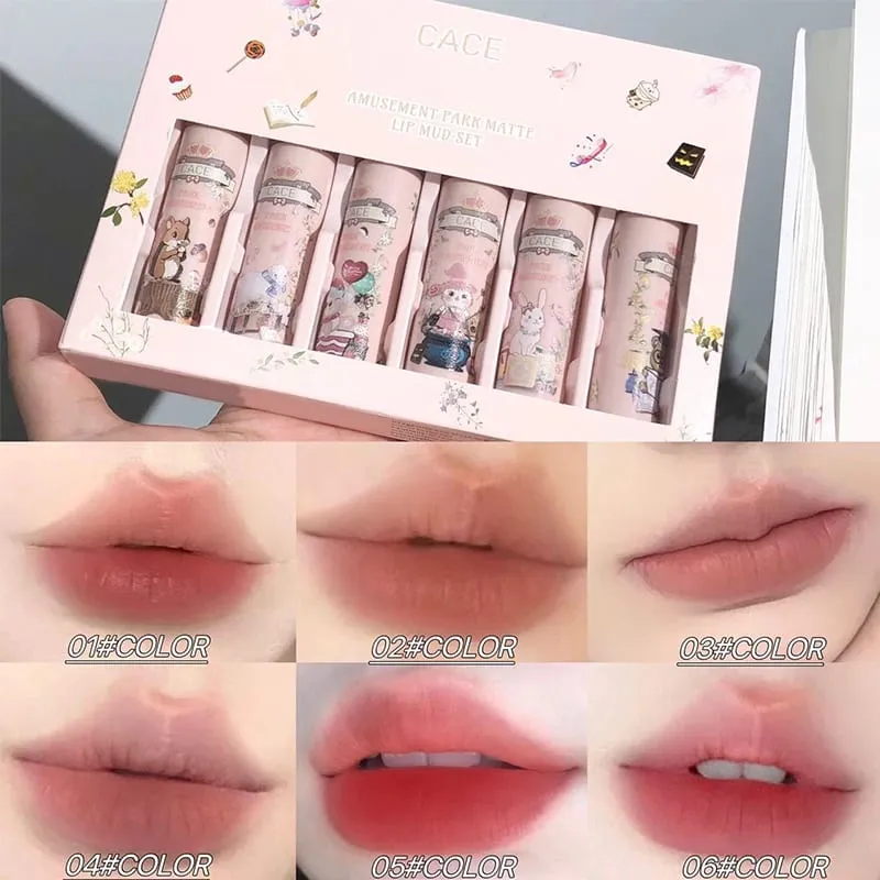 Mattflüssiger Lippenstift-Make-up-Set, sexy roter Farbton für Lippen, langlebiger Lipgloss, wasserdichter Lippenschlamm, Kosmetik-Sets, 6 Farben