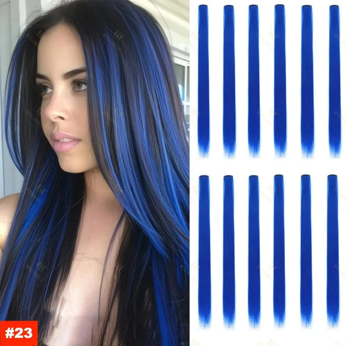 2026 สี Highlight Hair Extensions 22 นิ้วสายรุ้งสังเคราะห์ยาวตรง Hairpieces สีม่วงสีชมพูสีฟ้าสำหรับหญิงสาวเด็ก — image 17