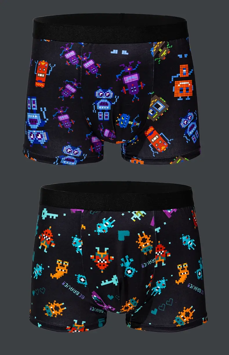 5 pezzi Intimo da uomo con stampa graffiti, pixel, cyberpunk, boxer comodo, casual e alla moda — image 1