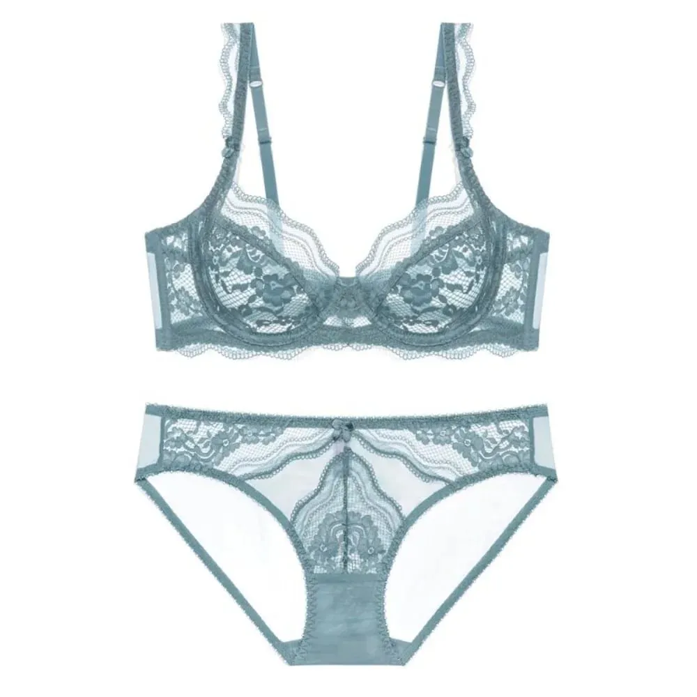 Plus Kích Thước Full Áo Ngực Quả Giá Bộ Áo Ngực Sheer Ren Hoa Mỏng Chống Chảy Xệ Hỗ Trợ Trong Suốt Quần Lót Nữ Thoáng Khí Dùng Thân Thiết — image 2