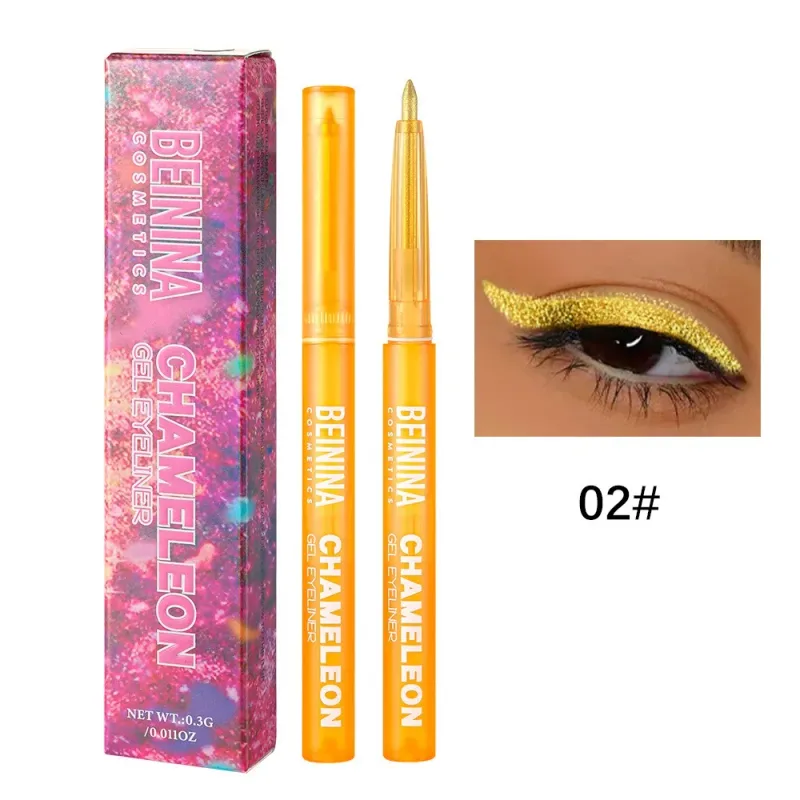 Pena Gel Eyeliner Kuning Metalik Bunglon Berkilau Eyeshadow Multiwarna Eye Liner Mutiara Terpolarisasi Glitter Pigmen Mata Makeup — image 11