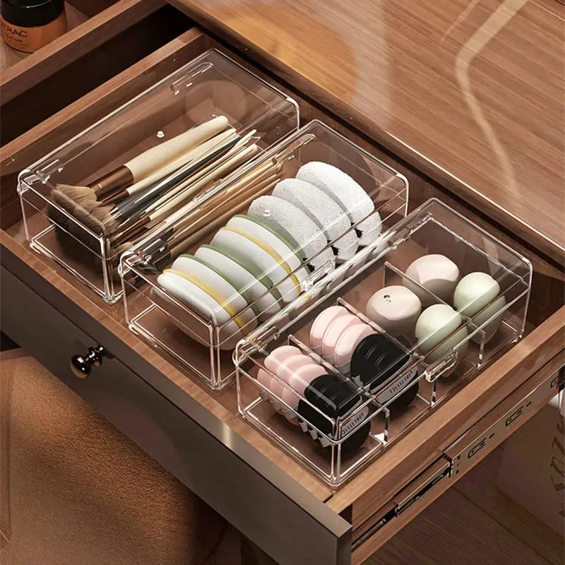 Stapelbare Acryl-Aufbewahrungsbox für Make-up-Pinsel mit Deckel, transparenter Organizer für Make-up-Schwämme, staubdicht, für kosmetische Werkzeuge, Puff-Aufbewahrungskoffer — image 6