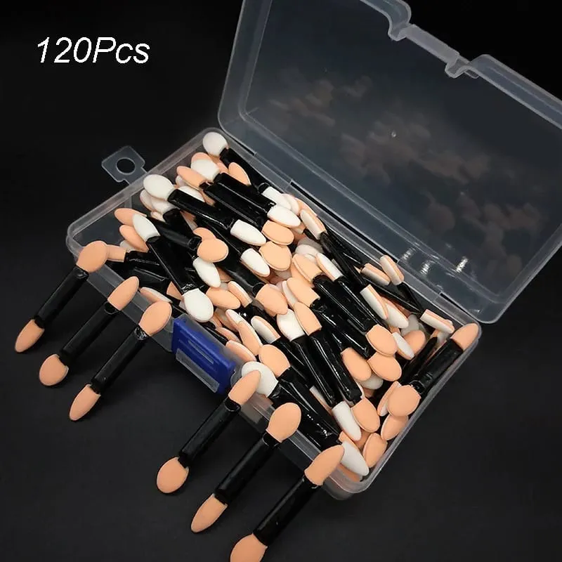 120 ชิ้นทิ้งสองด้านอายแชโดว์ฟองน้ำ Applicators ที่มีความยาวคอนเทนเนอร์แปรงอายแชโดว์แต่งหน้า Applicator