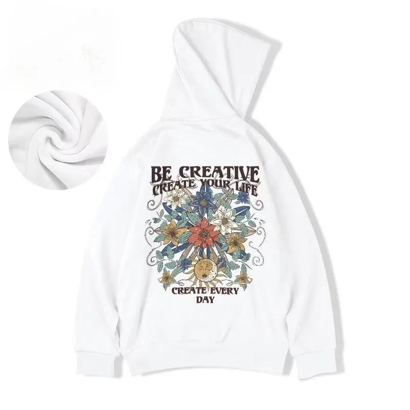 M-8XL Oversized Hoodies Men American Sun Moon Flower Print Oversized Hoodie Loose Hoodie Student's Large Hooded Sweater — image 5
