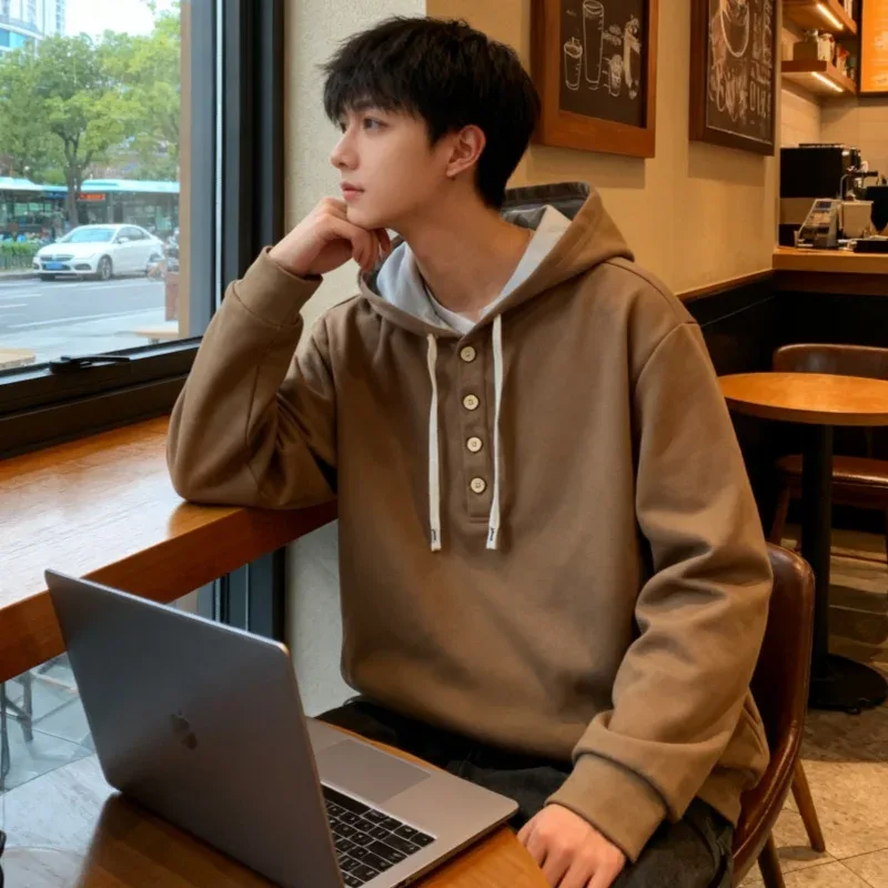 เสื้อสเวตเตอร์คลุมด้วยผ้าสี่ปุ่มฤดูใบไม้ร่วงฤดูหนาวผู้ชายใหม่เสื้อแขนยาวคลุมด้วยผ้าแฟชั่นและชุดกีฬาผู้ชายลำลอง — image 12