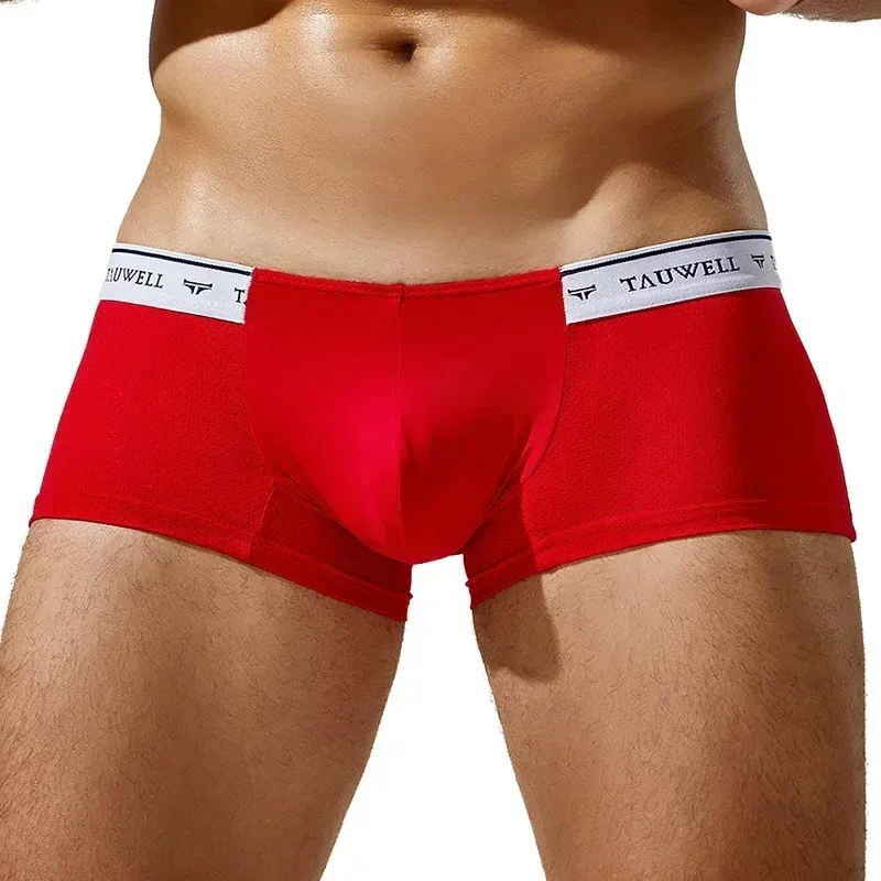 ผู้ชาย Boxy ชุดชั้นในผ้าไหมน้ำแข็งตาข่าย Breathable Comfort Quick Dry Elastic กีฬา Trunk Youth Low-rise U กระเป๋านูนนักมวยกางเกงขาสั้น
