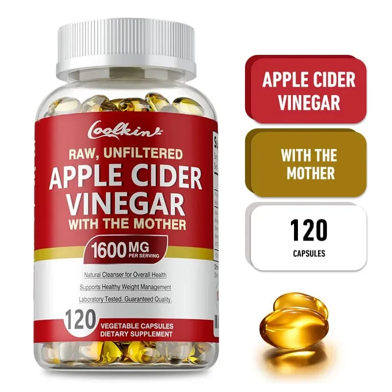 Capsule di aceto di sidro di mele - Integratore di vitamine del gruppo B Controllo del peso Detox Allevia gonfiore e costipazione Fat BurnerSup — image 1