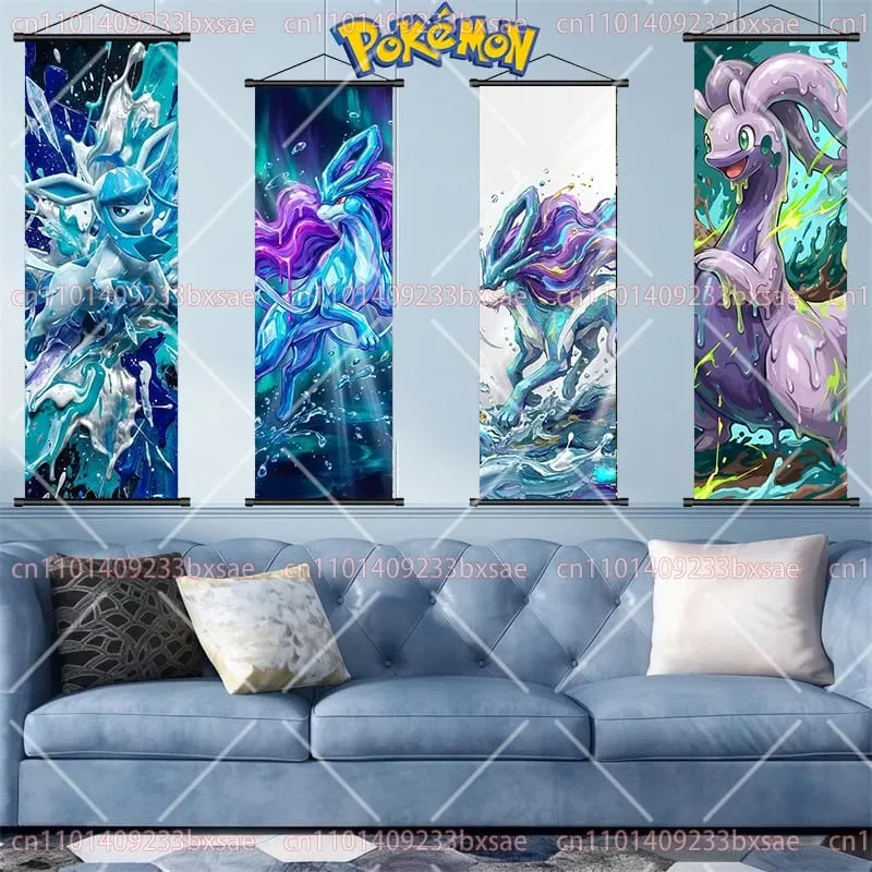 Peinture en rouleau HD de dessin animé Pokémon, Eevee, Pikachu, Suicune, Charizard, Mewtwo, décoration murale de fond, affiche, cadeau pour enfants — image 3