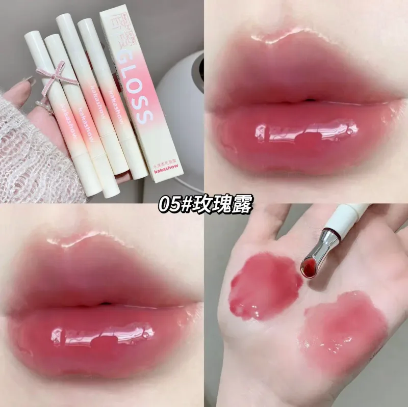 Kakashow Rossetto idratante a specchio (punta di pennello in ferro) Lucidalabbra in gel Lucidalabbra idratante in 6 tonalità nude naturali Cosmetici — image 10