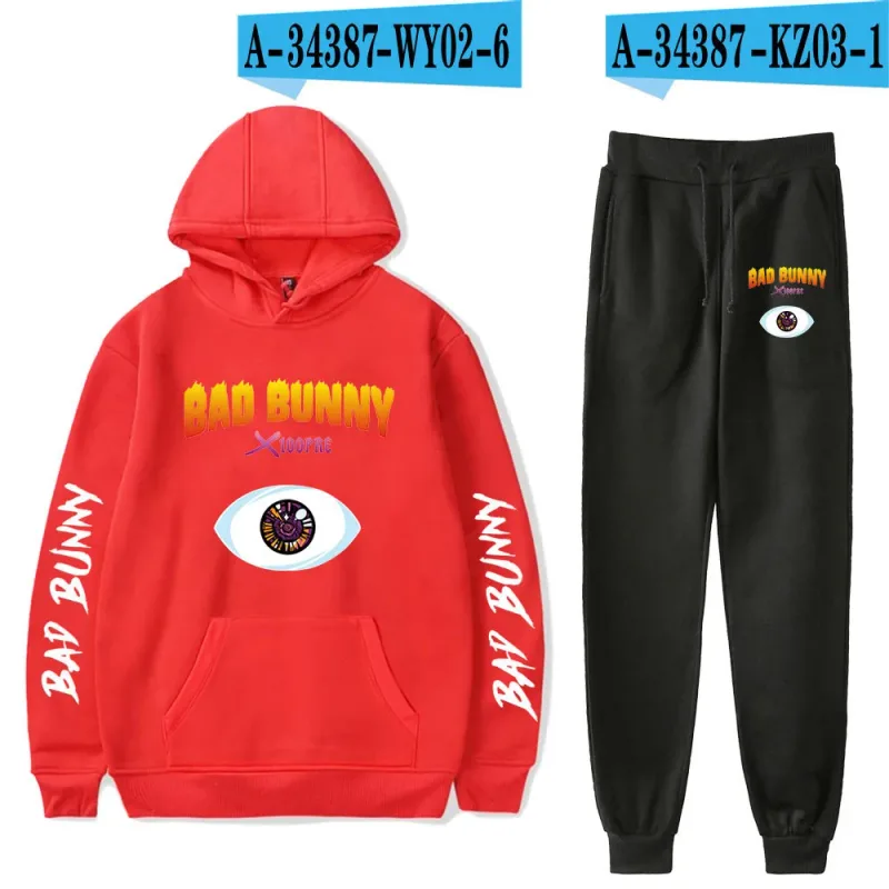 Harajuku Comfortable Funny bad bunny Print Sweatshirt Sweatpants Suit Men/Women Hoodies+ Trousers Suit Cute 2 Piece Set Clothes — image 49