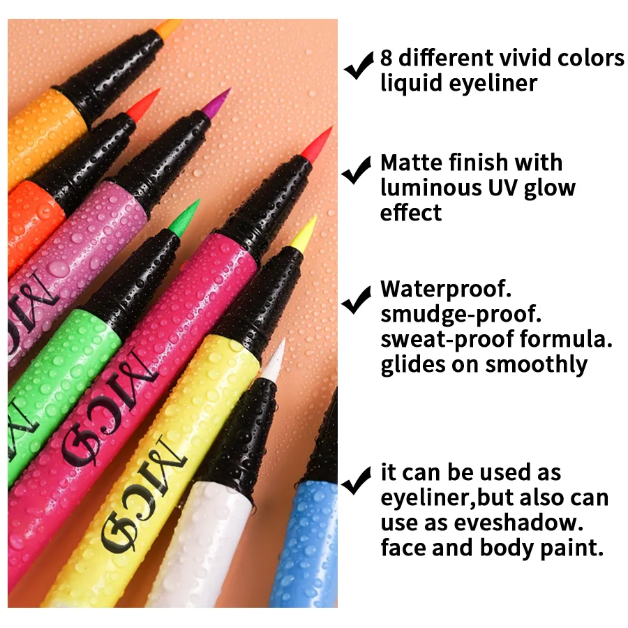 1PC UV Light Neon อายไลเนอร์ปากกาแต่งหน้าสีฟ้าสีเขียวกันน้ำสี Eye Liner ดินสอ Make Up เครื่องสำอางสีเหลืองสีม่วง — image 3