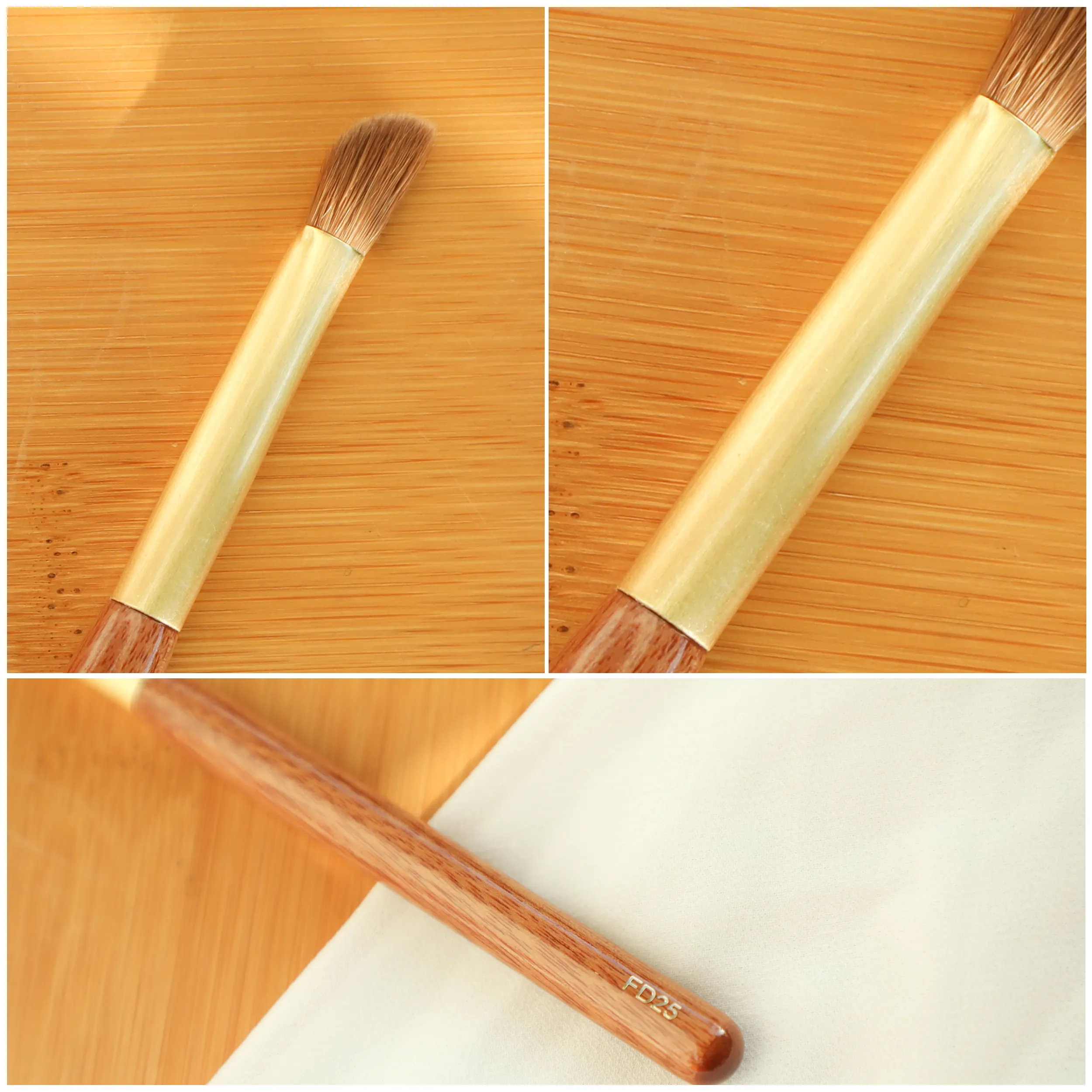 FD25 Kuas Highlighter Concealer Segitiga Rambut Musang Lembut Kuas Makeup Gagang Rosewood Afrika Kuas Makeup Kerajinan Tangan Pro — image 3