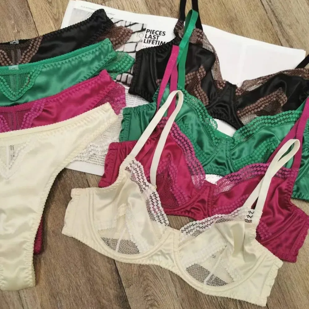 Reggiseno da donna in rete di raso con giunture in pizzo ultra sottile minimizzatore anti-abbassamento supporto morbido lingerie per ragazze 32‑38AB completo — image 3