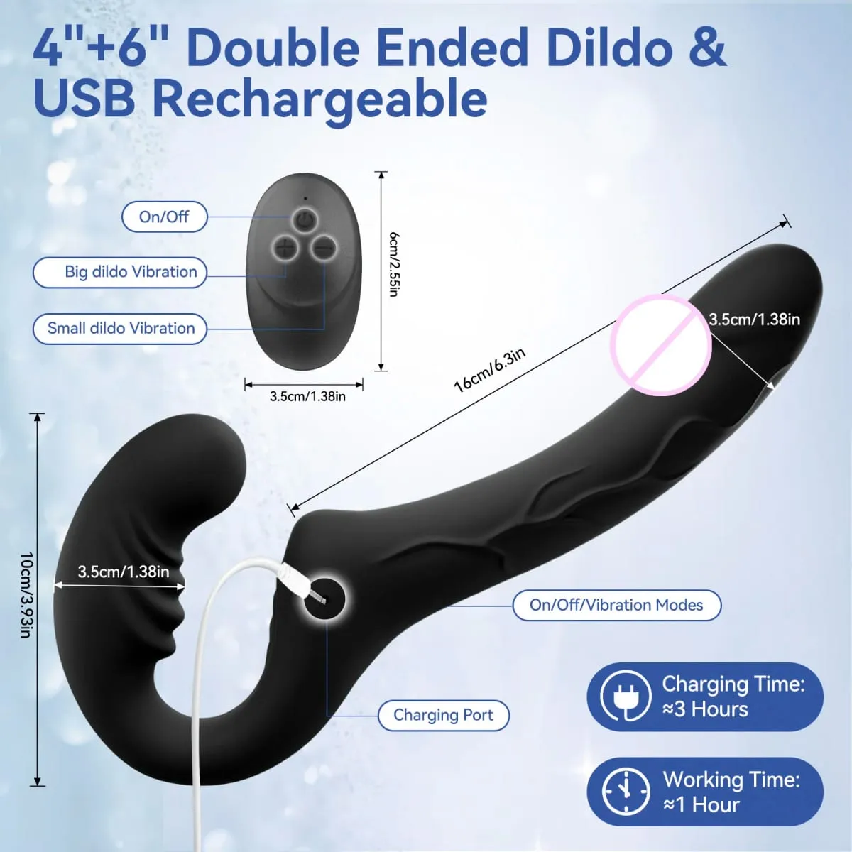 Strap-on da 6 e 4 pollici su un vibratore a doppia faccia con 10 forti vibrazioni del punto G del clitoride anale e giocattoli sessuali lesbici — image 3