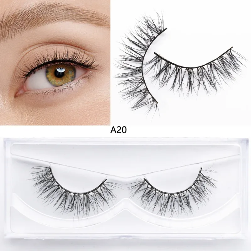 D20 réel vison cils Extension de cils naturel long ailé Volume cils à la main vison faux cils maquillage cils — image 17