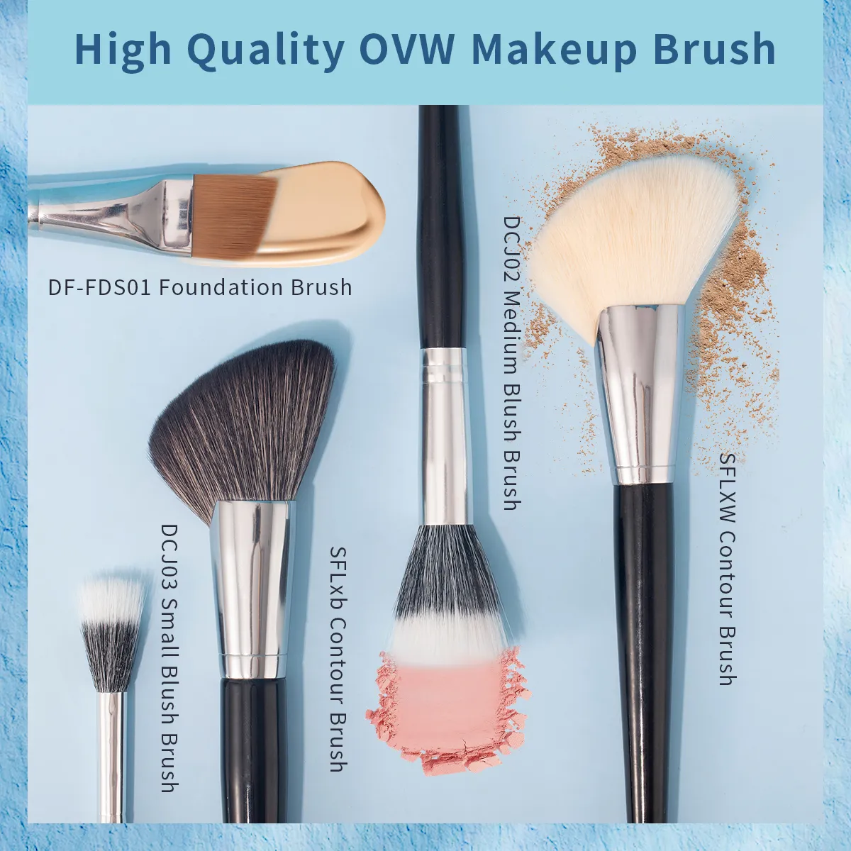 Ovw novos pincéis de maquiagem cabo preto macio macio sombra fundação corretivo mistura blush escova cosméticos ferramenta beleza — image 3