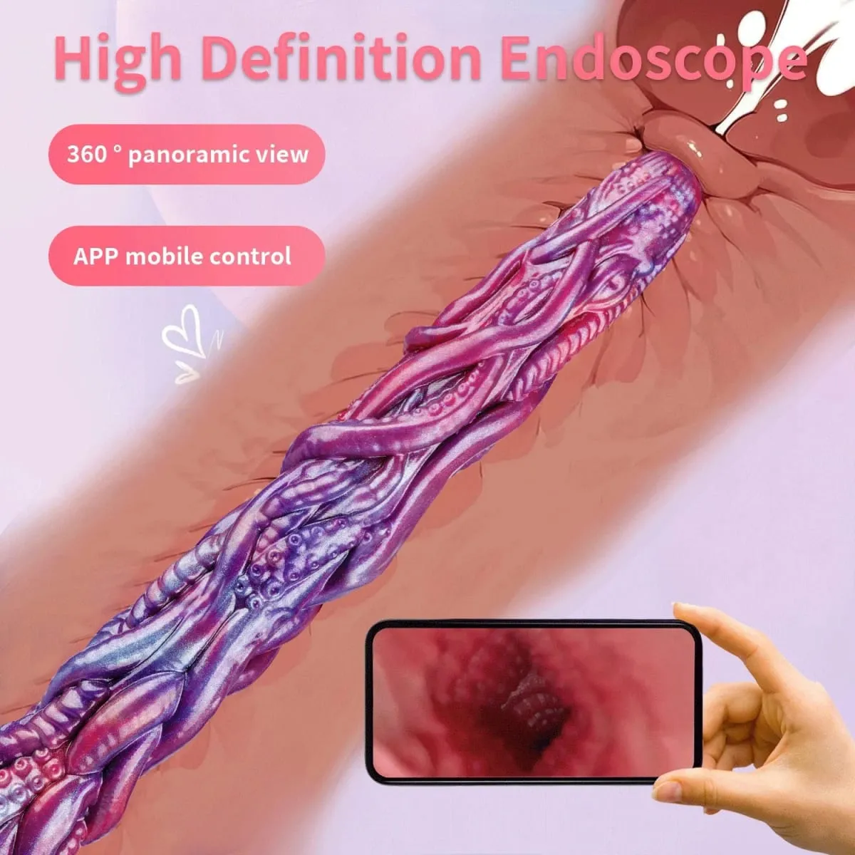 1080P HD Endoskop Kamera Tentakel Dildo Sotong Palam Dubur Sembur Air Palam Punggung Silikon Lembut Mainan Seks Dewasa untuk Wanita IP67 — image 5
