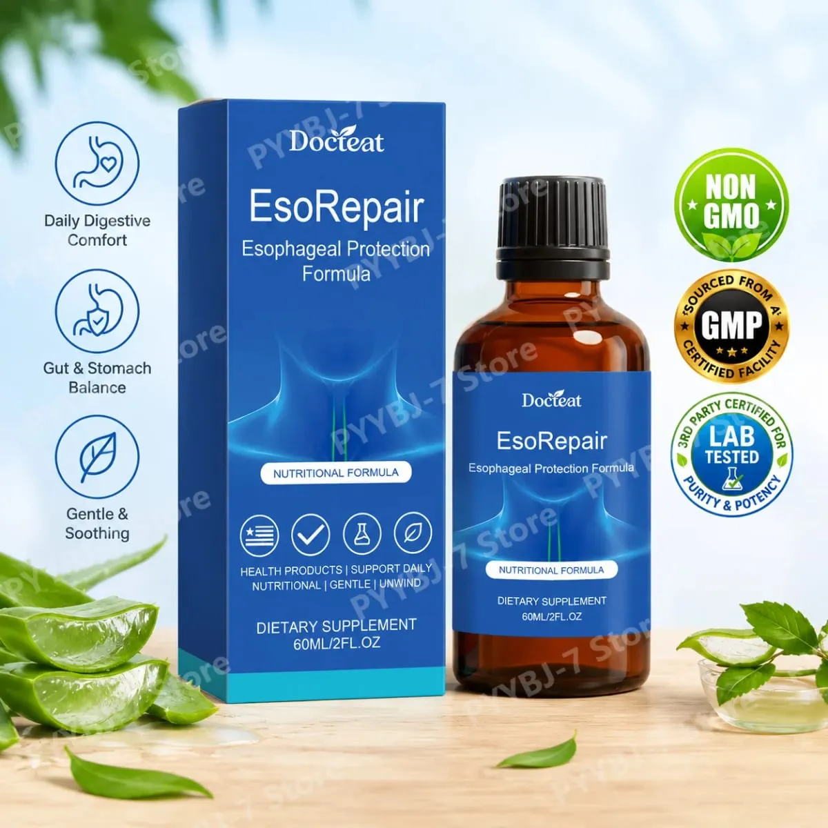 Fordøjelses- og tarmstøttetilskud Flydende urteblanding med vitaminer Aloe Vera Gurkemeje Druefrø 60ml Tarmsundhed — image 2