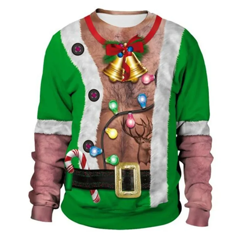 Pull de Noël drôle pour hommes et femmes, sweat-shirt de noël avec graphique laid Y2k, pour fête de vacances, vêtements amples pour hommes — image 15