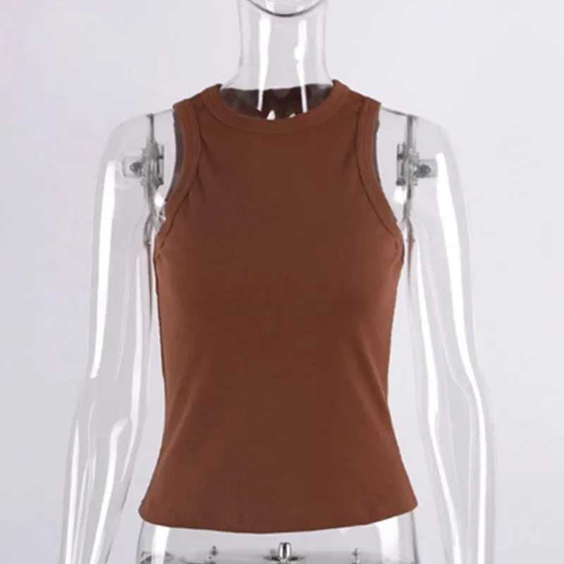 Top in maglia a costine Collo Camicie basic estive Bianco Nero Gilet sportivo casual con spalle scoperte Canotta da donna verde — image 8