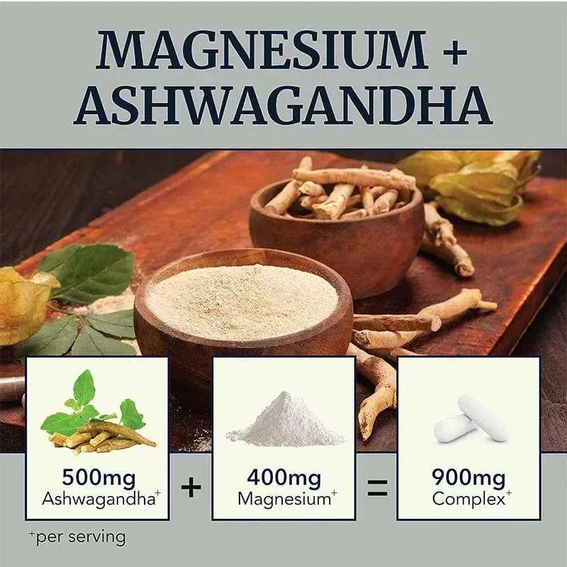 Magnesium + Ashwagandha Supplement with Magnesium Citrate Muscle Recovery Heart & Bone Health Calm & Relaxation — image 4
