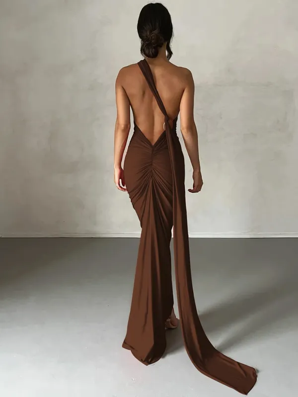 Hugcitar Nastavitelné poutko na šátek na jednom rameni Ruched Sexy Maxi Šaty Dámské Elegantní Y2K Streetwear Festival Outfit — image 16