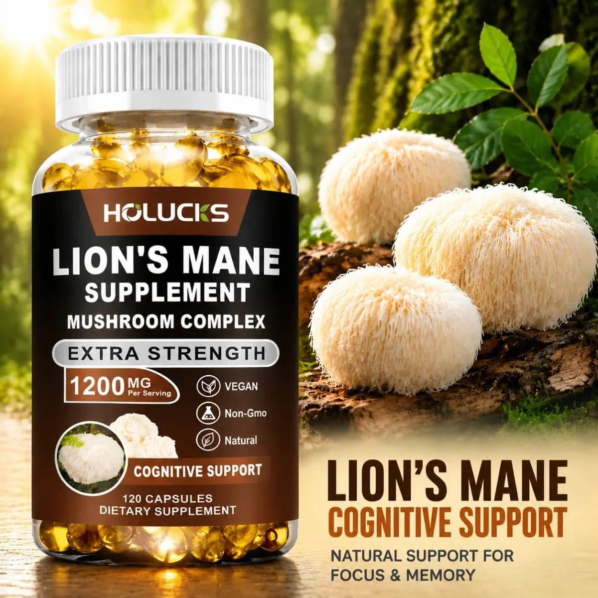 Premium Lion's Mane Mushroom Extract Supplement for Anxiety & Depression Calm Focus & Wellbeing Energy & Stress Non-GMO — image 2
