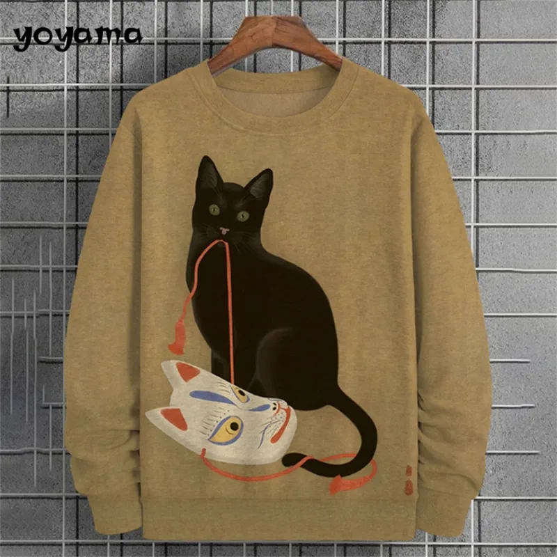 Cat Print Long Sleeve Hoodie for Men Oversized Hoodies Pullover Autumn Men Round Neck Sweatshirt Fashion Unisex Clothing Tops — image 21