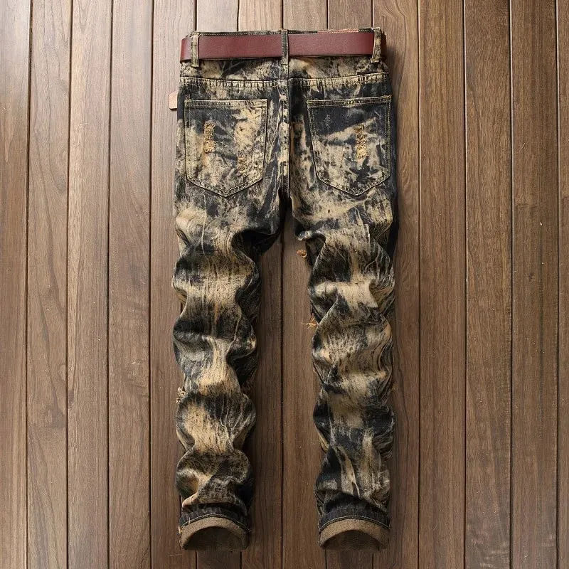American Vintage Straight-leg Jeans for Men Featuring Distressed Rip Details Patchwork and Street-style Tapered Cut. — image 5