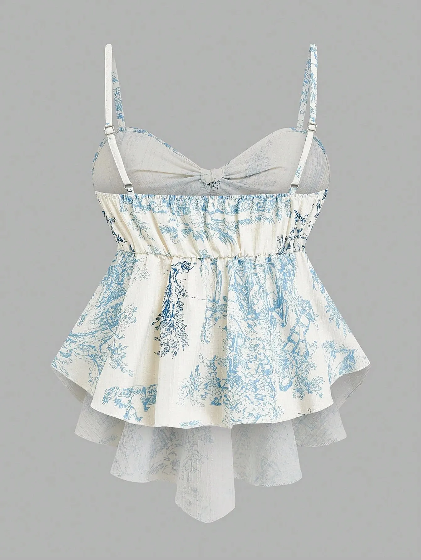 Caraco élégant pour femmes, haut rayé en tissu imprimé, col avec nœud et cravate sur le devant, Camisole fine sans manches. Polyvalent pour Spring & S — image 2