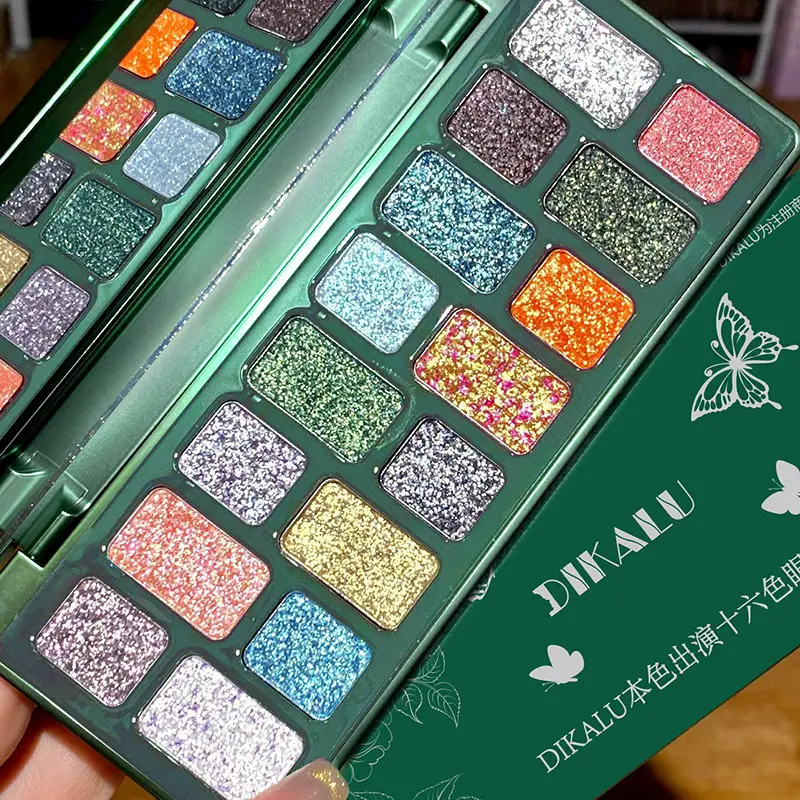 16 Warna Green Pearl Eyeshadow Palet Solek Kalis Air Tahan Air Kilauan Berlian Pembayang Mata Kosmetik Mata Kristal Berkilauan — image 2