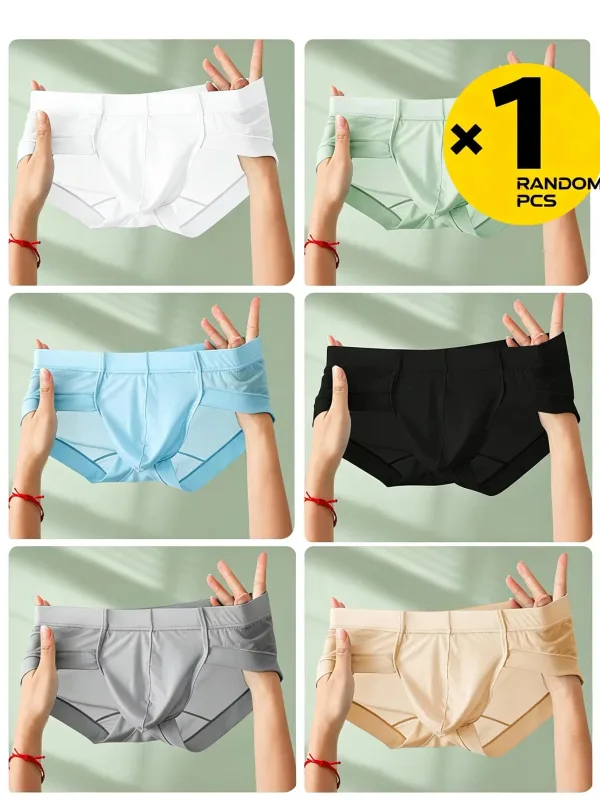 1 Pcs Randomly Men Briefs Ice Silk Underwear Low Waist U Convex Pouch, Soft Ribbed Breathable Elastic Waistband Quick Dry Male — image 3