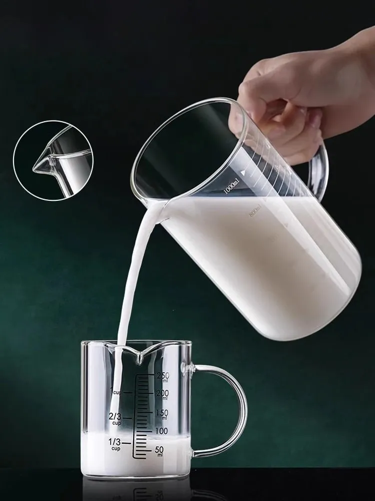 1/2 szt. Szklana miarka z uchwytem żaroodporna zlewka laboratoryjna kuchenna miarka do kawy i mleka 250/350/500/1000ml — image 3
