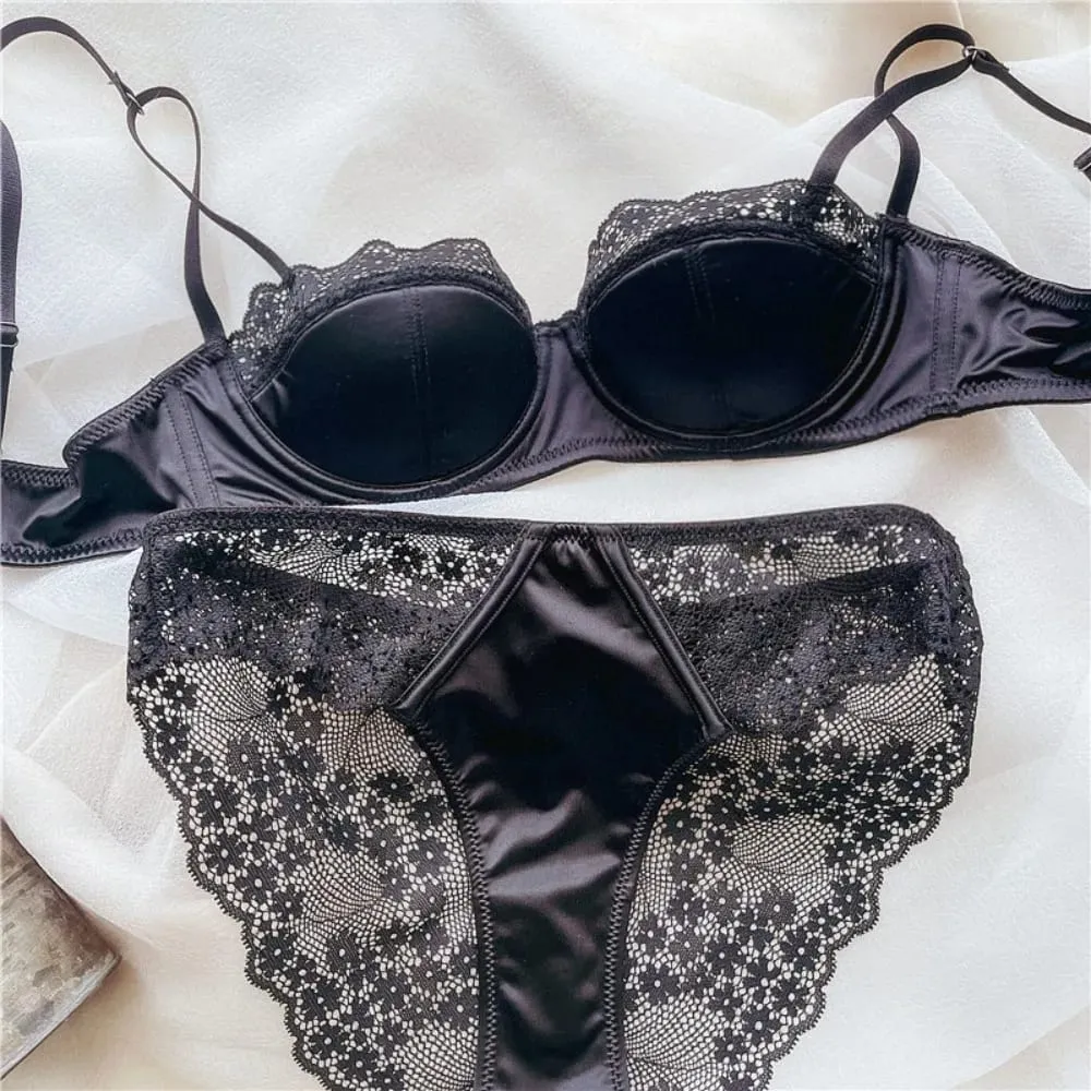 Reggiseno con ferretto in pizzo a mezza coppa da donna Set sottile reggiseno sexy minimizzatore push up anti-abbassamento supporto laterale nascondi ascella grassa lingerie da donna S-XL — image 5