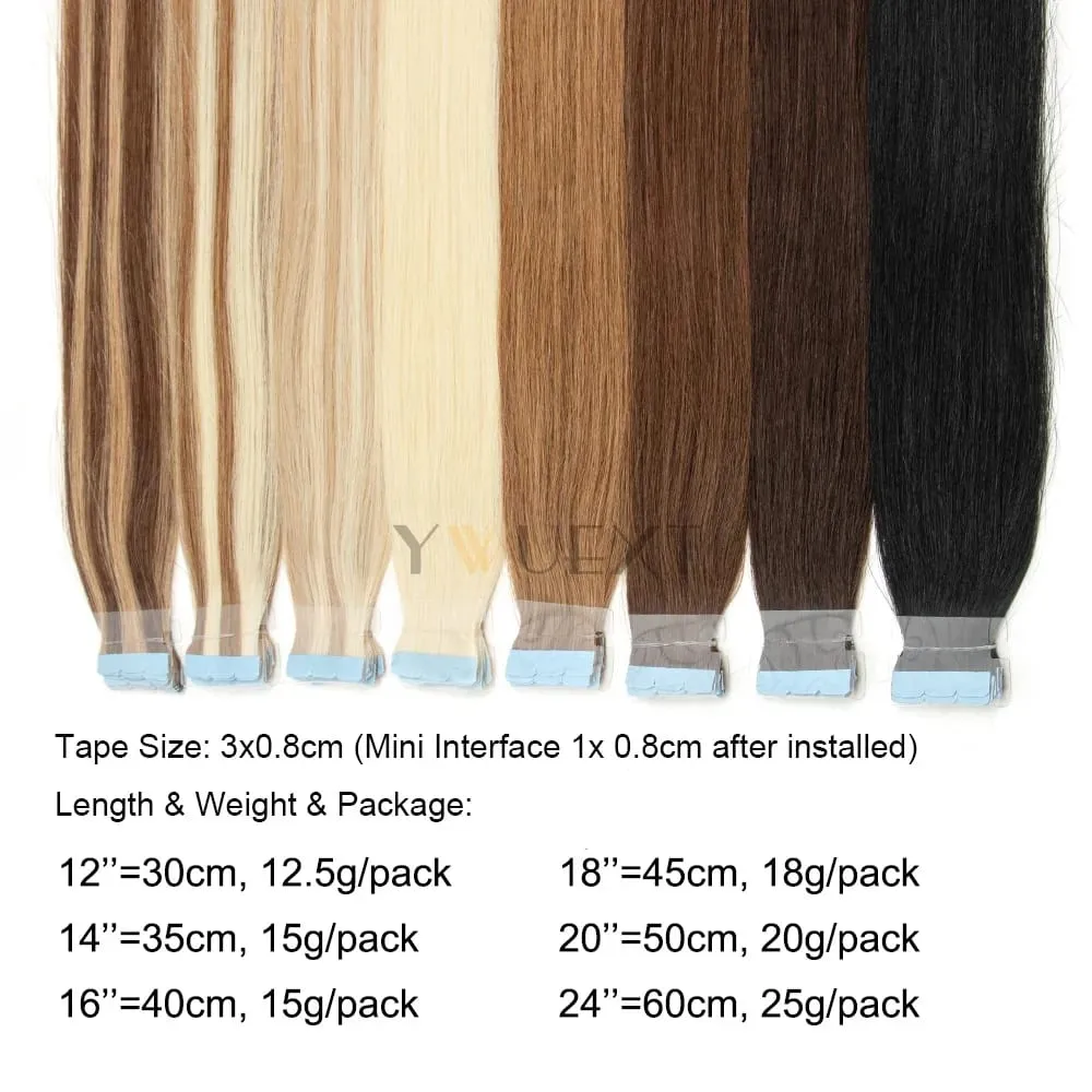 Invisible Mini Tape In Human Hair Extensions Seamless Adhesive Natural Straight Hair 12-24 Inches Machine Remy Hair 10pcs/pack — image 4