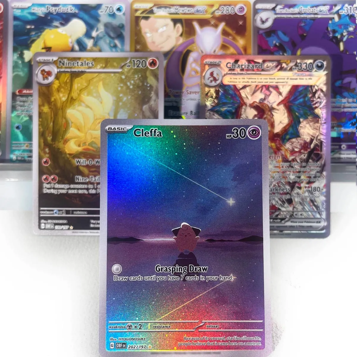 OBF PAL ASR Cards PTCG4-B EX Rainbow Ninetales Cleffa Charizard Rare Collection Battle Toys Gifts for Hobbies — image 1