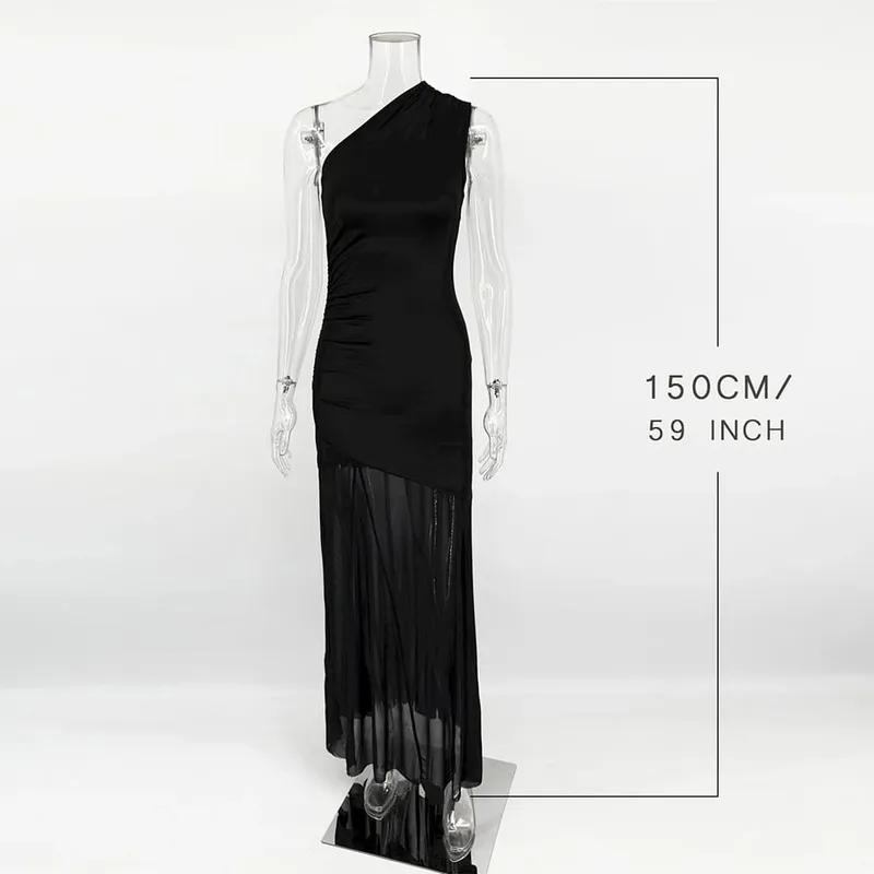 Ticketsx-vestido transparente con hombros descubiertos para mujer, vestido largo liso de cintura alta con retazos y Espalda descubierta, vestidos de noche para fiesta de vacaciones