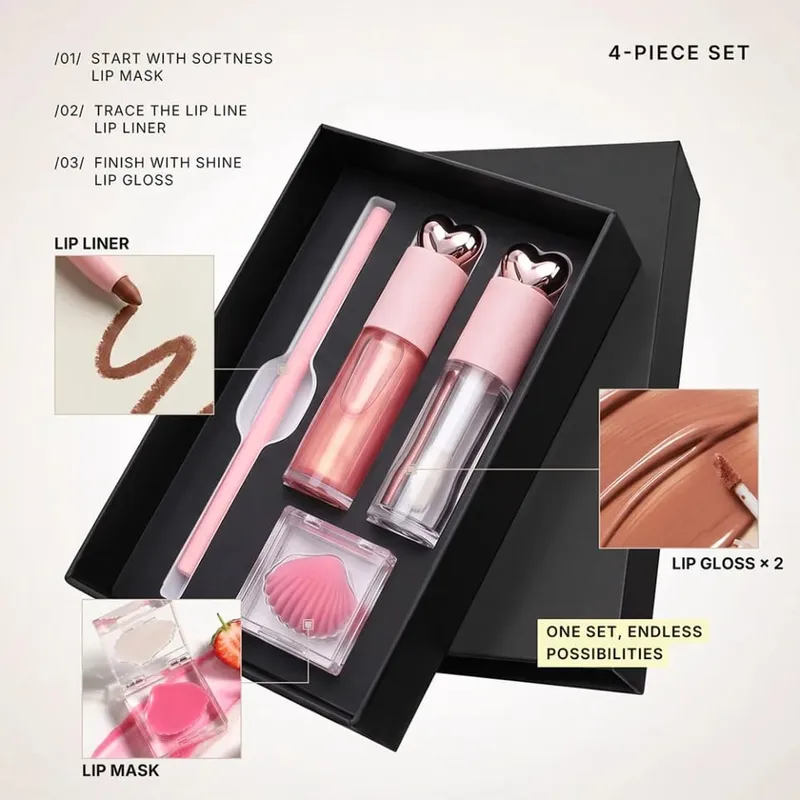4pcs/kit Vegan Makeup Lip Gloss Matte Lipstick Lip Liner Lip Mask Set Private Label Custom Logo Wholesale — image 2