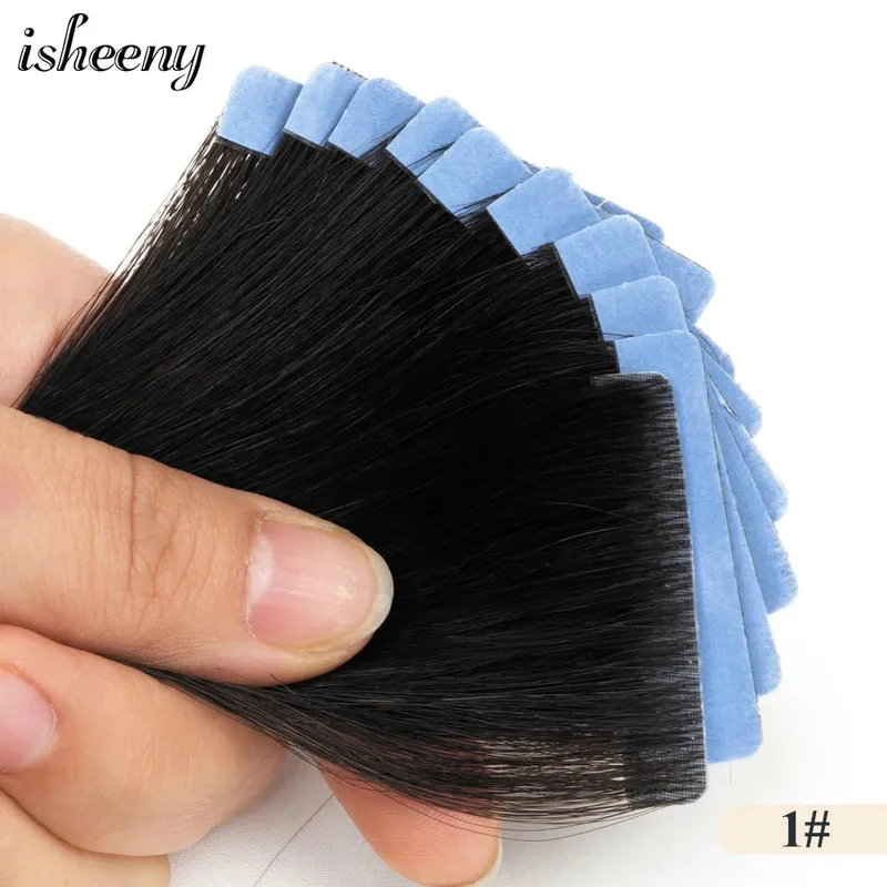 Isheeny Invisible Tape In Hair Extensions 12" 16" 20" Skin Weft Tape Ins 10 stk Naturlig Straight Machine Made Remy Human Hair