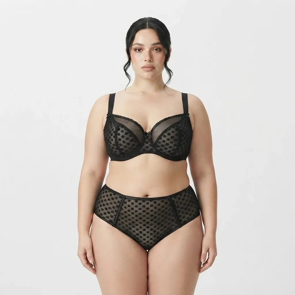 Wanita Curvy Plus Size Polka Dot Mesh Lace Bra Set Panty Underwire Support Full Figure Big Cup E F G H I Breathable Lingerie 2pcs — image 1