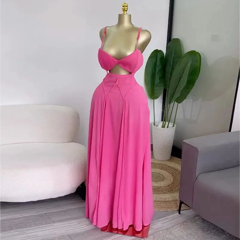 CM.YAYA Donne Stampato Floreale Cinghia Backless Reggiseno Anteriore Grande Altalena Maxi Abito Lungo 2025 Vintage Sexy Club Abiti Da Sera Del Partito — image 6