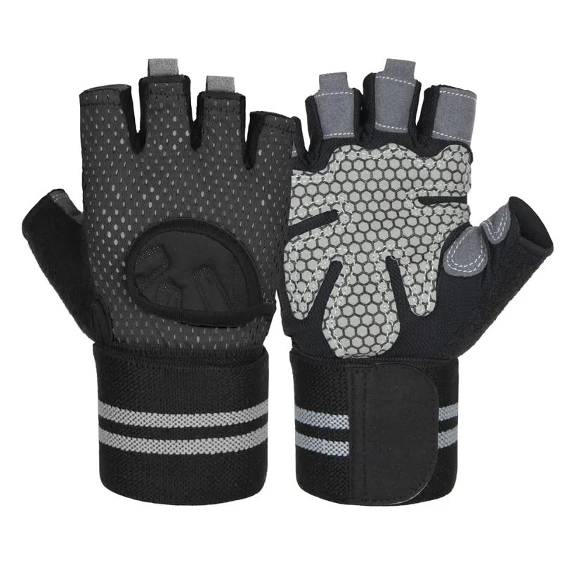 Anti SLIP Shock Breathable Half Finger ถุงมือ Breathable ถุงมือขี่จักรยานฟิตเนส GYM เพาะกาย Crossfit การออกกำลังกายถุงมือกีฬา