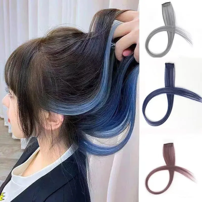 Synthetic 50cm Long Straight 5pcs/Pack Hair Extension Multi Color Hairpiece Wigs for Women — image 2