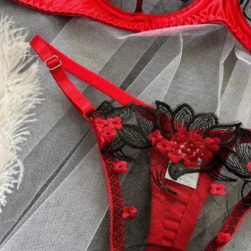 2-teiliges schwarzes, bequemes, leichtes, halbtransparentes Dessous-Set für Damen. Fancy Lingerie BH-Set mit floraler Spitze, Luxus-Unterwäsche — image 5