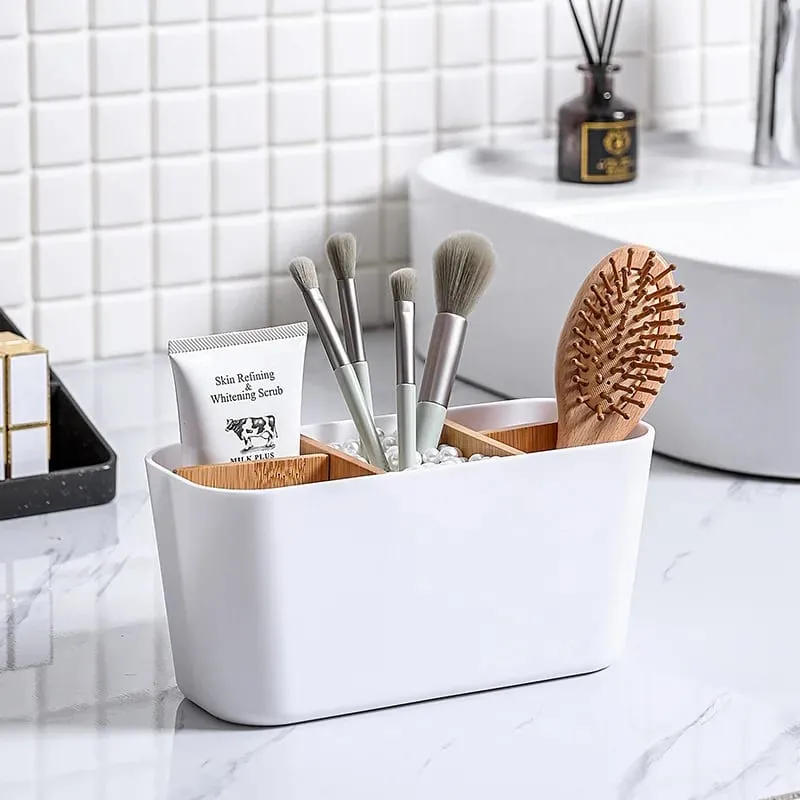 Držák štětců na make-up s bambusem 5 slotů Oddělovače Víceúčelový štětec na make-up Comestic Tools Organizér pro stolní úložiště rtěnek — image 4