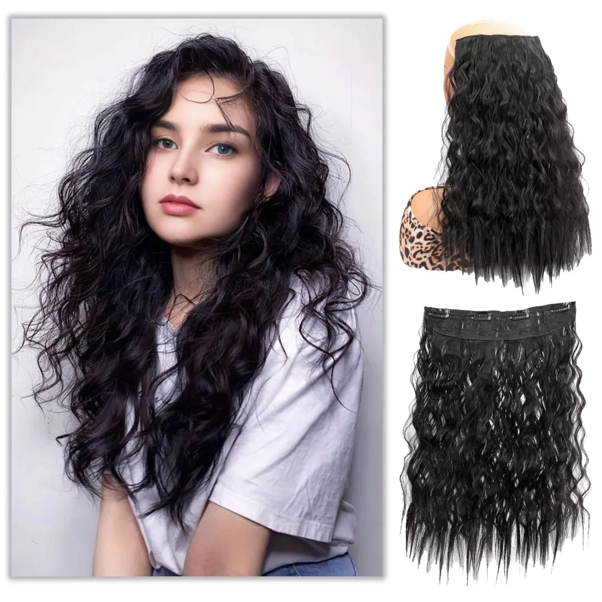 Synthetic corn beard curly hair extensions in three sizes wig head covers full top hair covers replacement for women's wigs — image 2