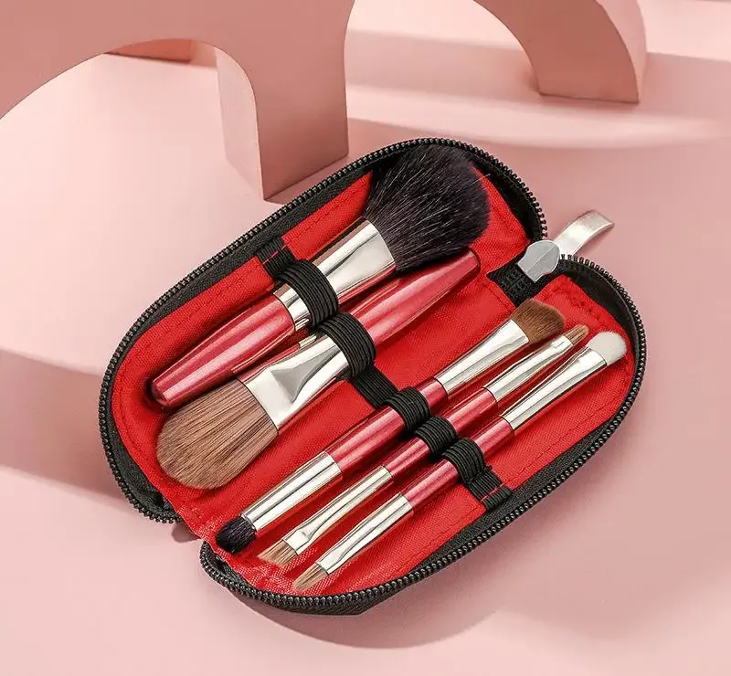 Ensemble de Mini pinceaux de maquillage, 5 pièces, ombre à paupières, fond de teint, poudre, correcteur de cils, lèvres, Blush, poils naturels, ensemble Portable de voyage — image 6