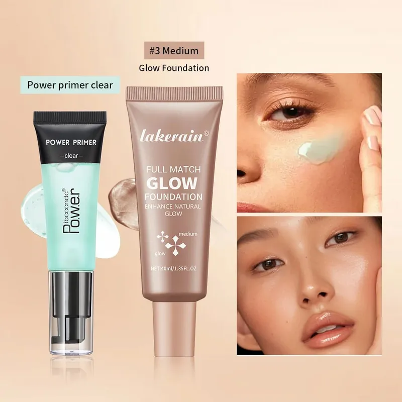 Powder Grip Primer Gel & Glow Foundation Makeup Kit Hydrating Smoothing Skin Lightweight Brighthen Shiny Fase Cosmetics Combo — image 9